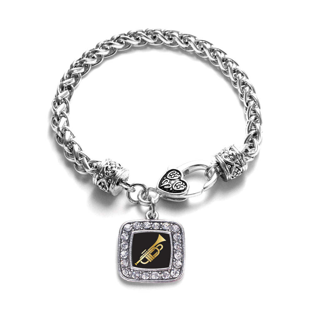 Silver Trumpet Square Charm Braided Bracelet