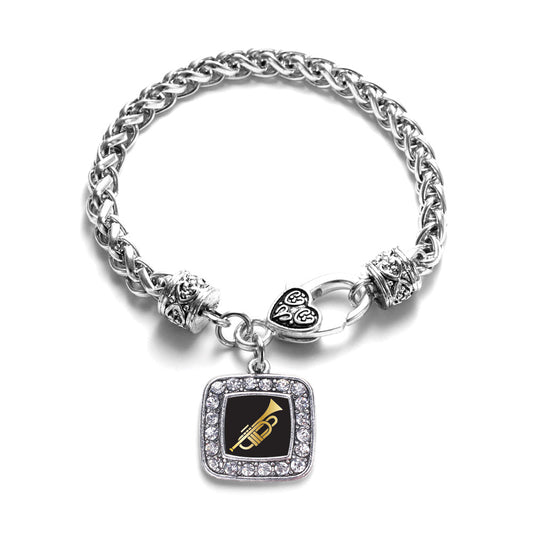 Silver Trumpet Square Charm Braided Bracelet