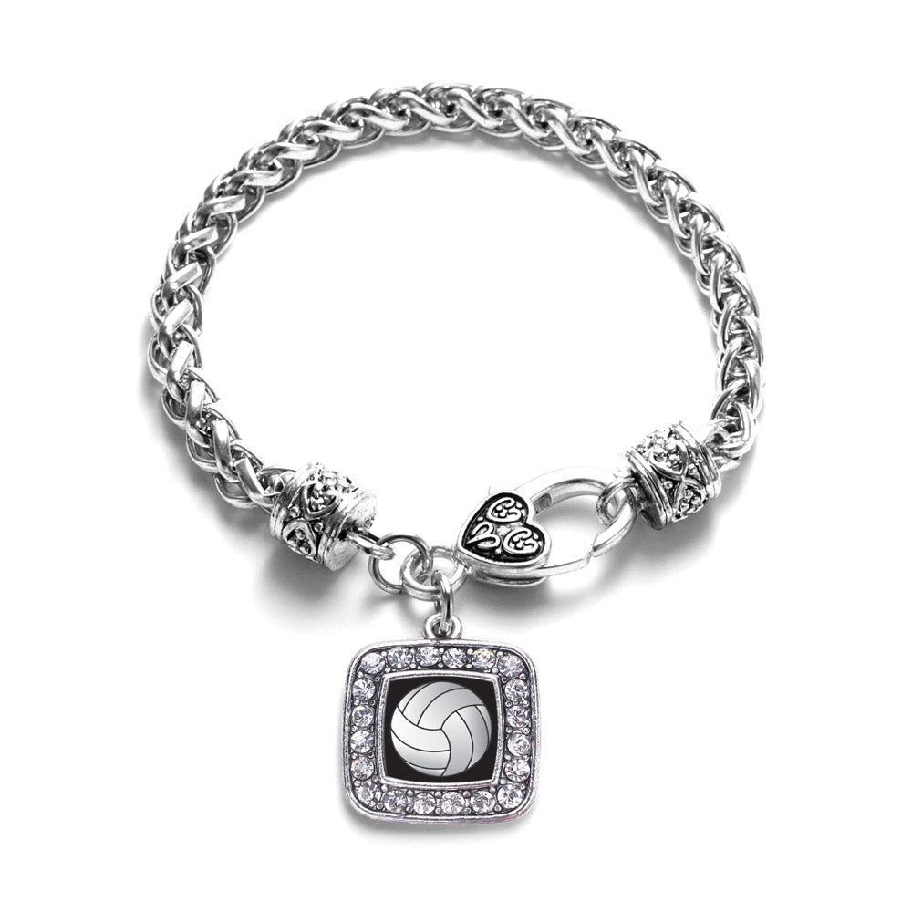 Silver Volleyball Square Charm Braided Bracelet