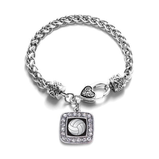 Silver Volleyball Square Charm Braided Bracelet