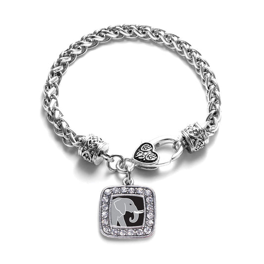 Silver Elephant Square Charm Braided Bracelet