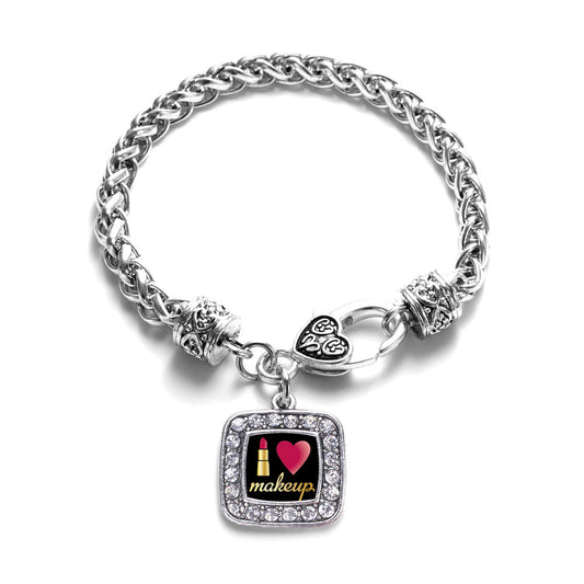 Silver I Love Makeup Square Charm Braided Bracelet