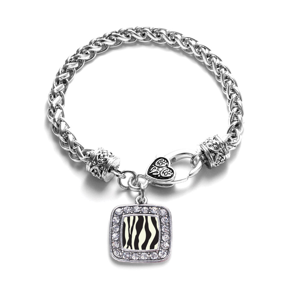 Silver Zebra Print Square Charm Braided Bracelet