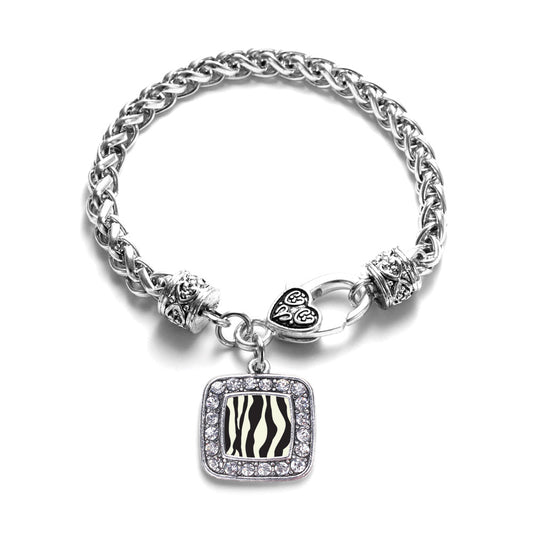 Silver Zebra Print Square Charm Braided Bracelet