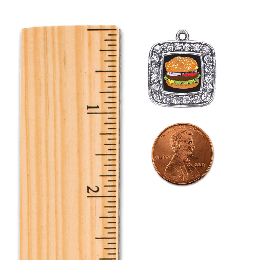 Silver Cheeseburger Square Charm Braided Bracelet