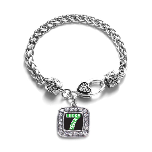 Silver Lucky Seven Square Charm Braided Bracelet