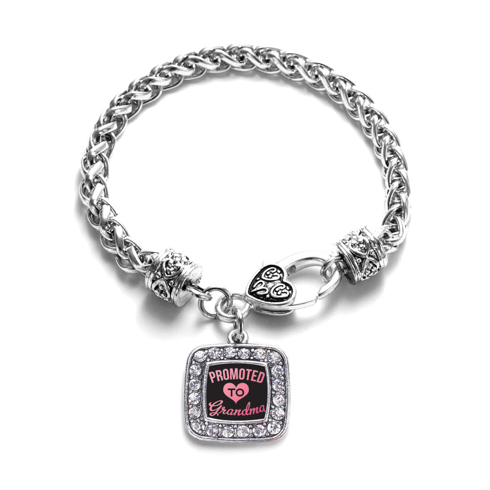 Silver Promoted To Grandma Square Charm Braided Bracelet