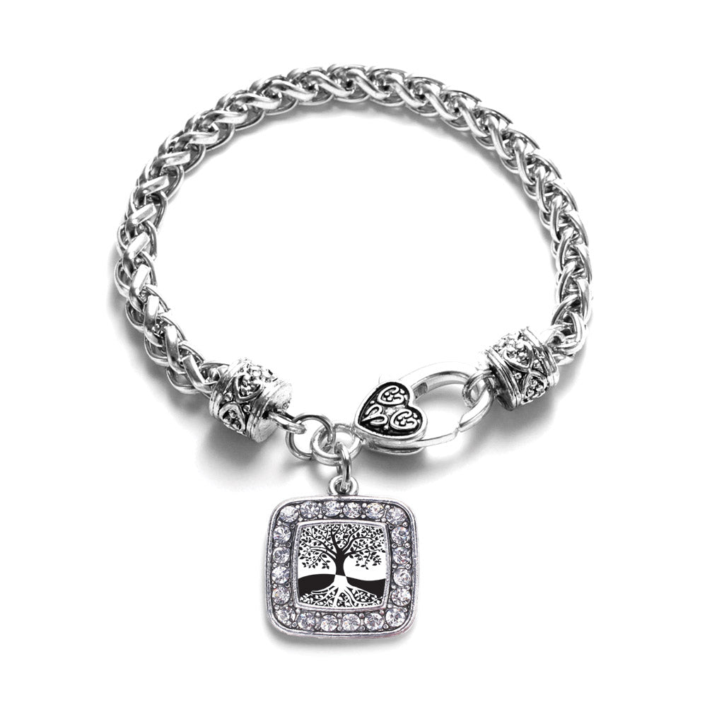 Silver Tree Of Life Square Charm Braided Bracelet