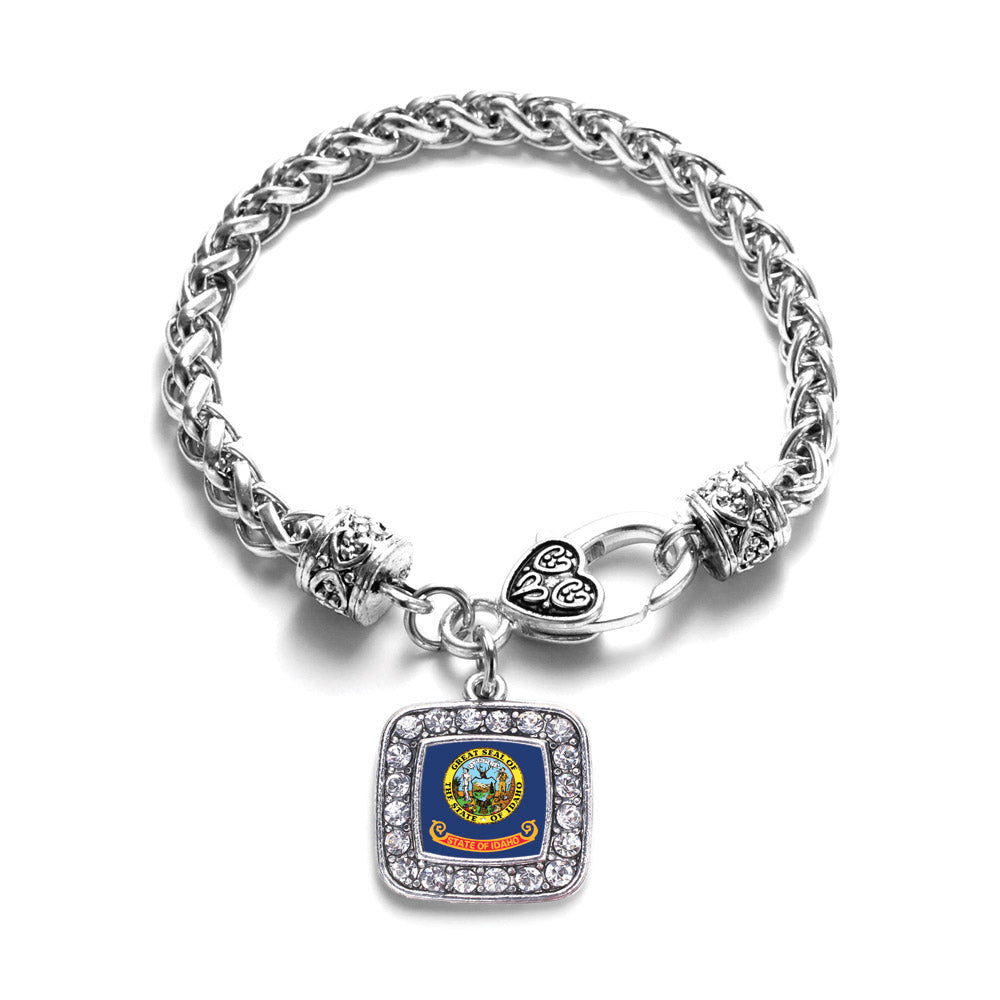 Silver Idaho Flag Square Charm Braided Bracelet