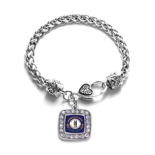 Silver Kentucky Flag Square Charm Braided Bracelet