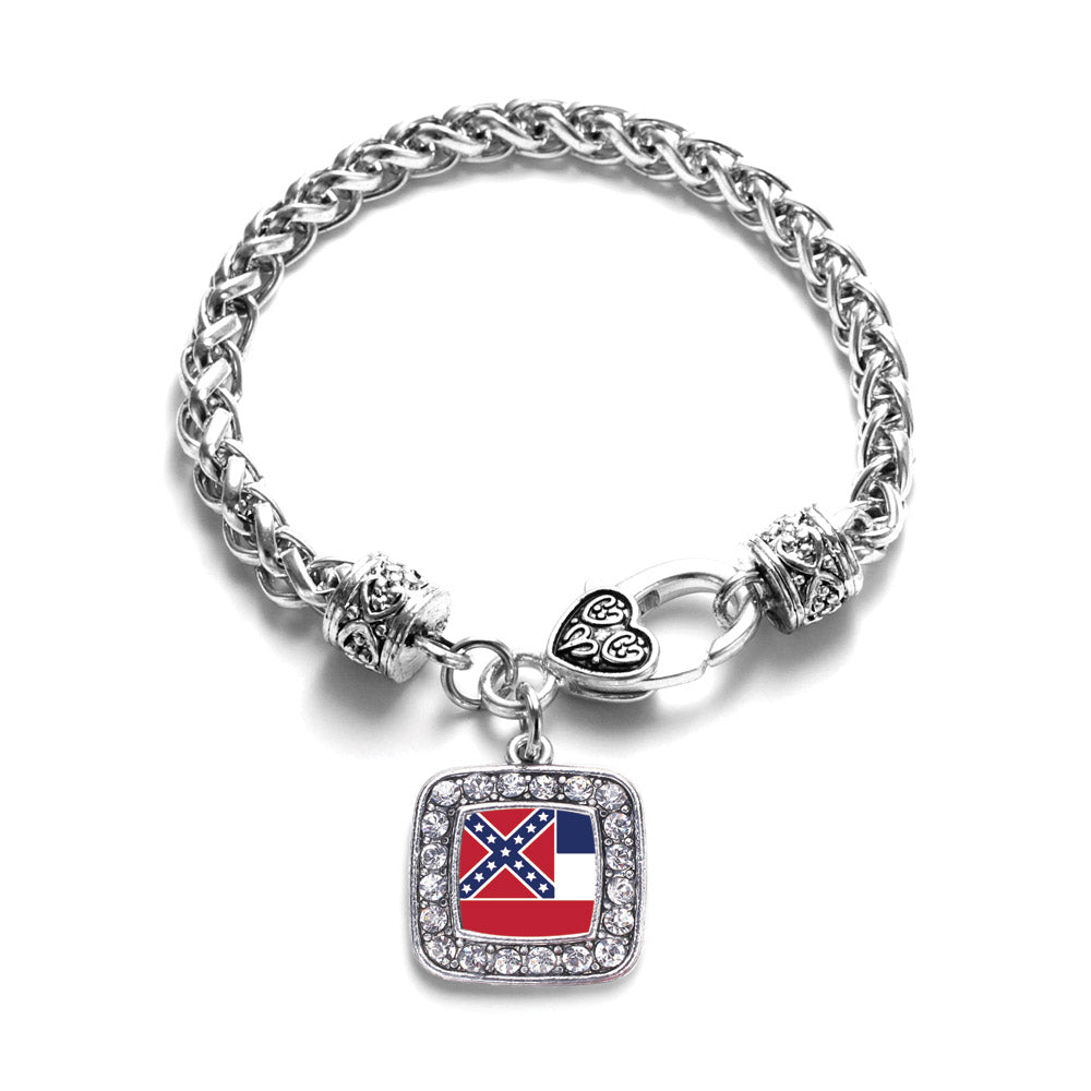 Silver Mississippi Flag Square Charm Braided Bracelet