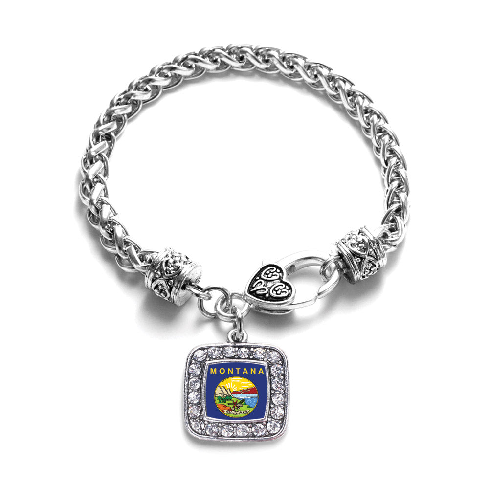 Silver Montana Flag Square Charm Braided Bracelet