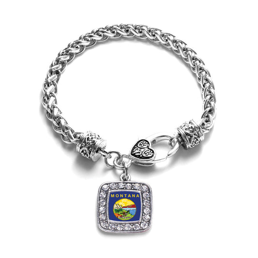 Silver Montana Flag Square Charm Braided Bracelet