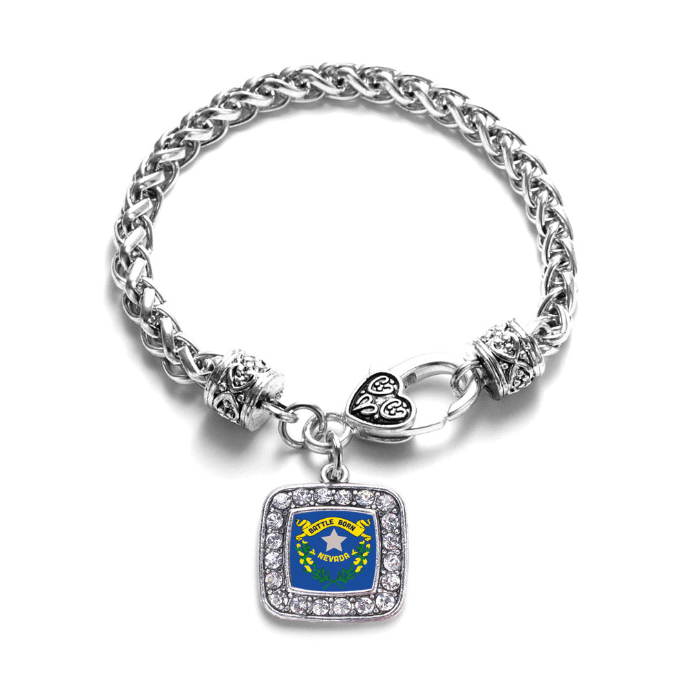 Silver Nevada Flag Square Charm Braided Bracelet