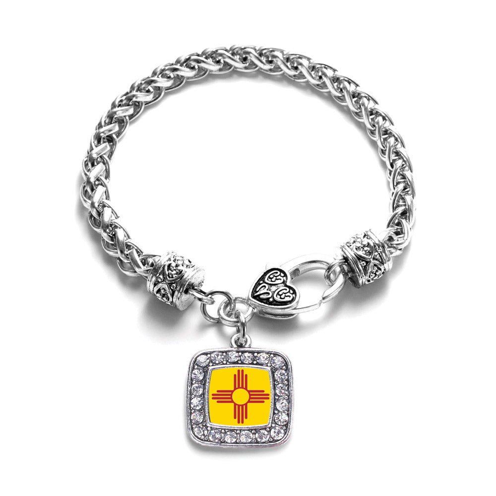 Silver New Mexico Flag Square Charm Braided Bracelet