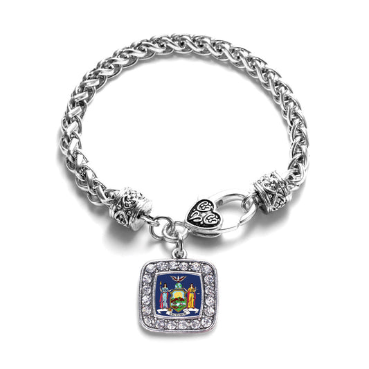 Silver New York Flag Square Charm Braided Bracelet