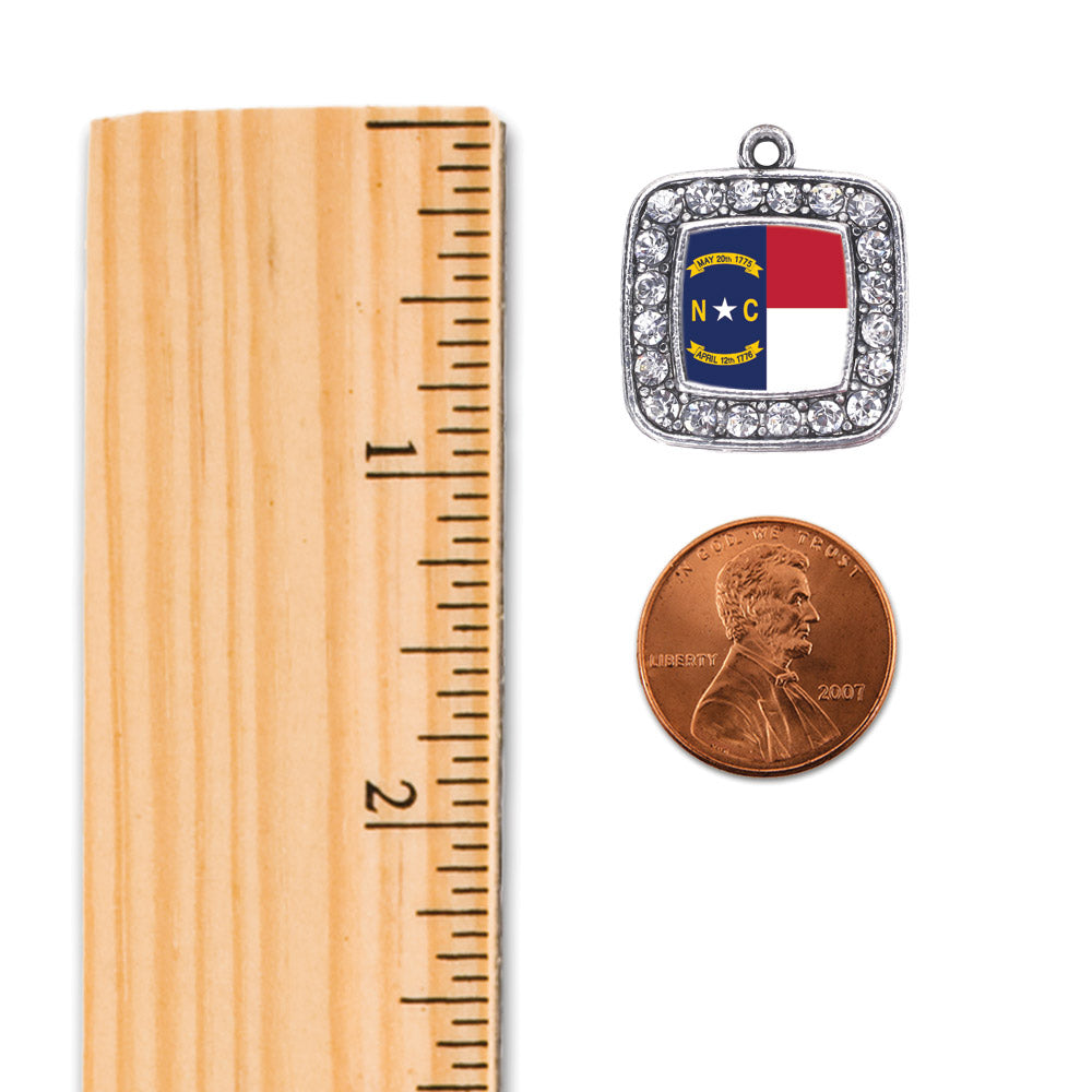 Silver North Carolina Flag Square Charm Braided Bracelet