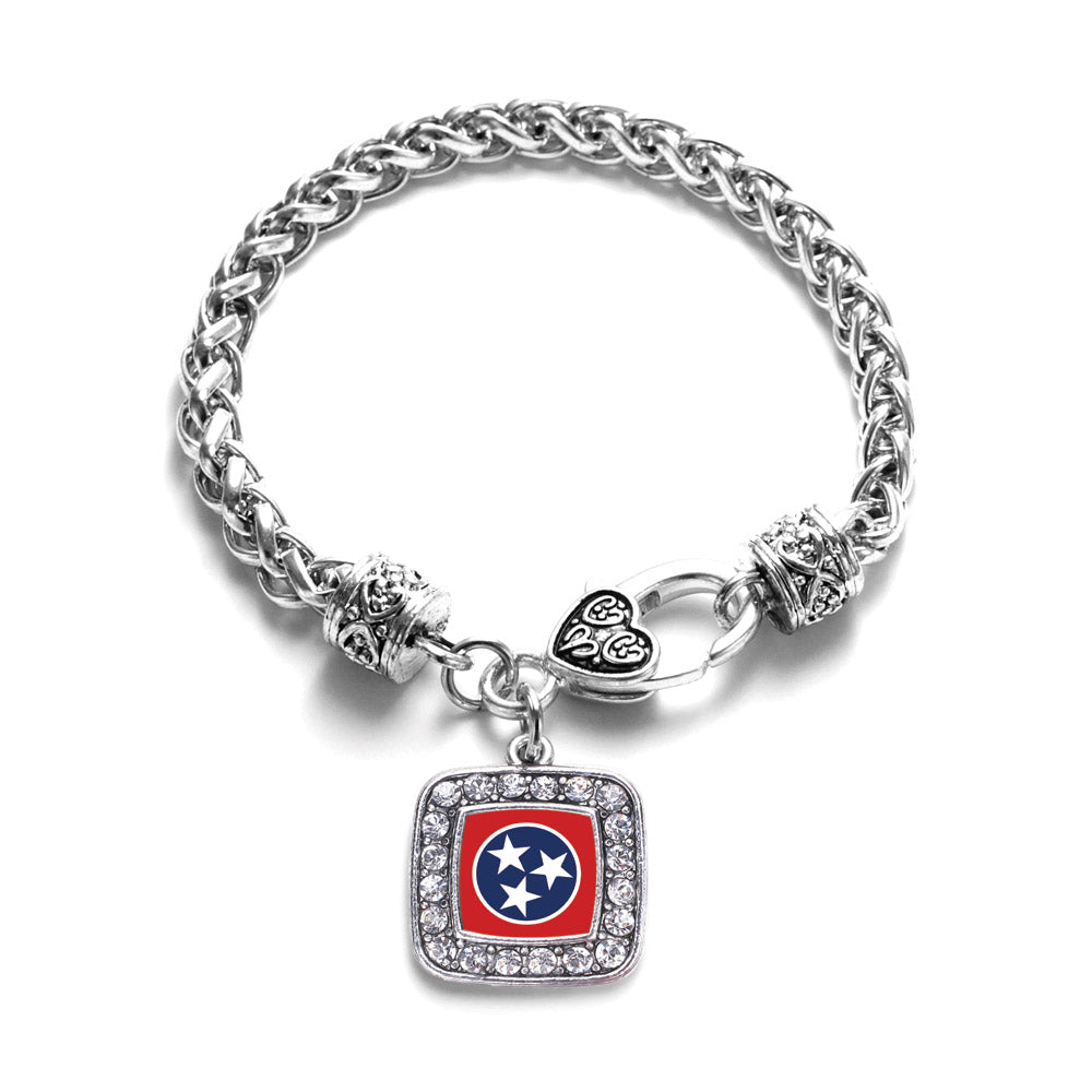 Silver Tennessee Flag Square Charm Braided Bracelet