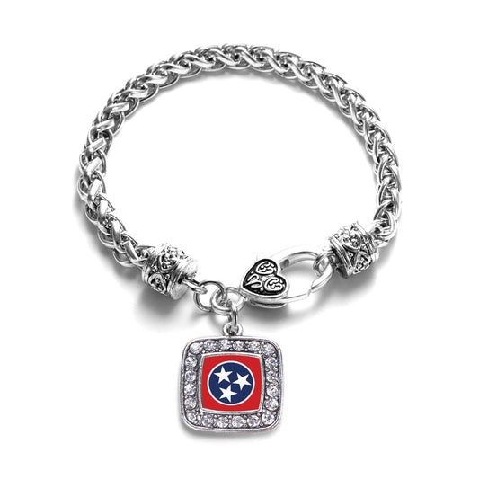 Silver Tennessee Flag Square Charm Braided Bracelet