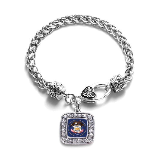Silver Utah Flag Square Charm Braided Bracelet