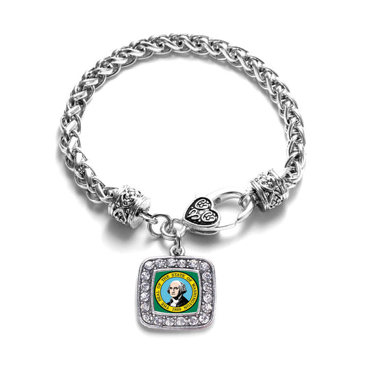 Silver Washington Flag Square Charm Braided Bracelet