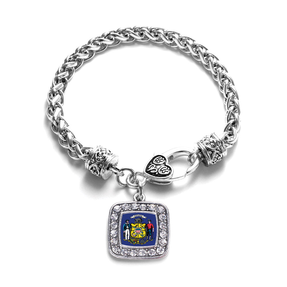 Silver Wisconsin Flag Square Charm Braided Bracelet