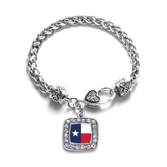 Silver Texas Flag Square Charm Braided Bracelet
