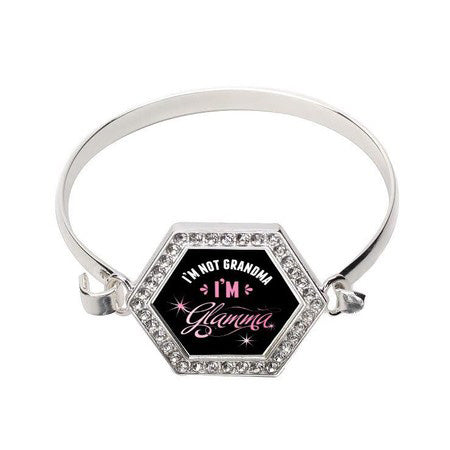 Silver Glamma not Grandma! Hexagon Charm Bangle Bracelet