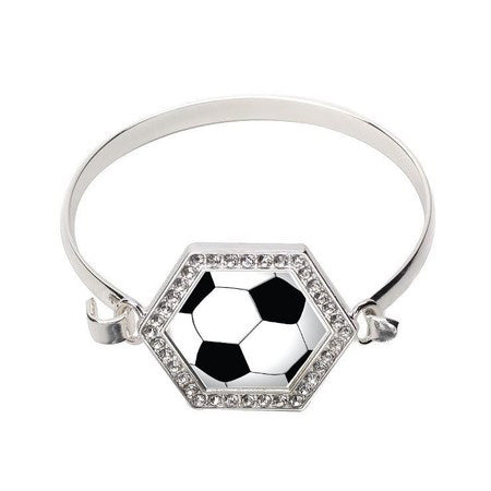 Silver Soccer Hexagon Charm Bangle Bracelet