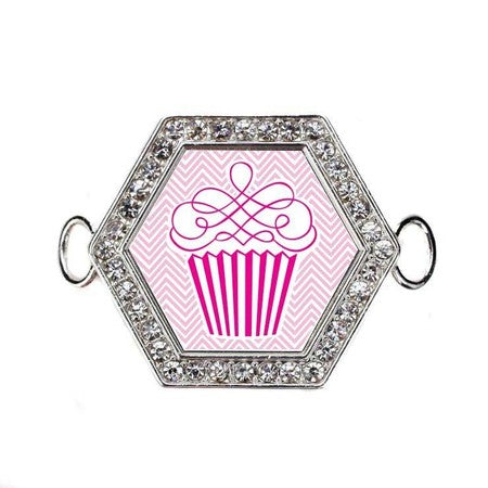 Silver Cupcake Lover Hexagon Charm Bangle Bracelet