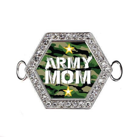 Silver Army Mom Hexagon Charm Bangle Bracelet