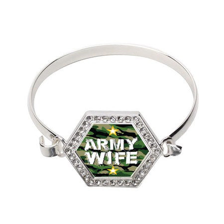 Silver Army Wife Hexagon Charm Bangle Bracelet