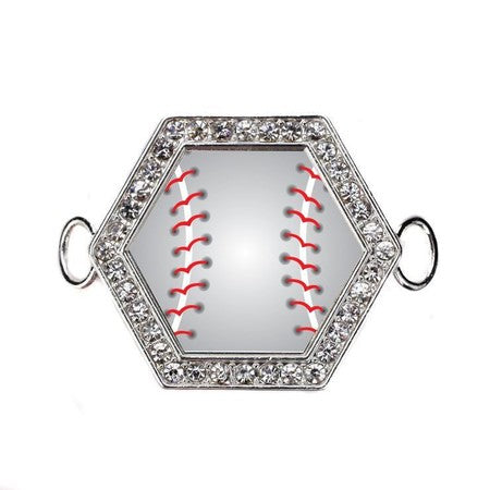 Silver Baseball Hexagon Charm Bangle Bracelet