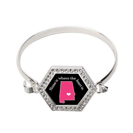 Silver Alabama State Heart Hexagon Charm Bangle Bracelet