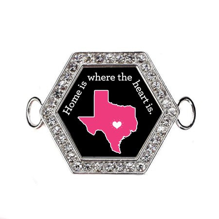 Silver Texas State Heart Hexagon Charm Bangle Bracelet