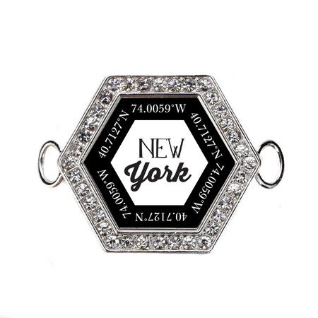 Silver New York Coordinates Hexagon Charm Bangle Bracelet