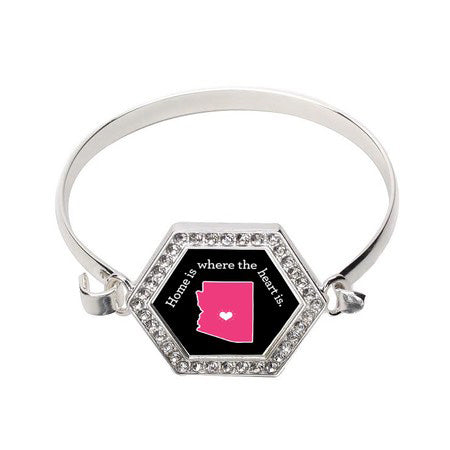 Silver Arizona State Heart Hexagon Charm Bangle Bracelet