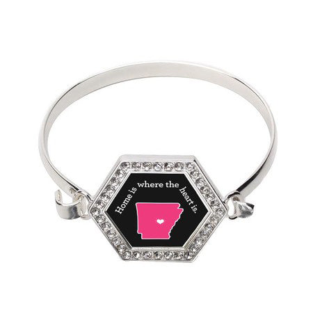 Silver Arkansas State Heart Hexagon Charm Bangle Bracelet