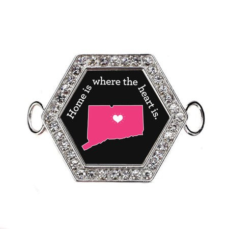 Silver Connecticut State Heart Hexagon Charm Bangle Bracelet