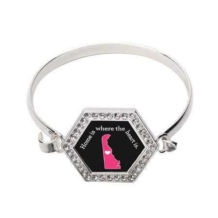 Silver Delaware State Heart Hexagon Charm Bangle Bracelet