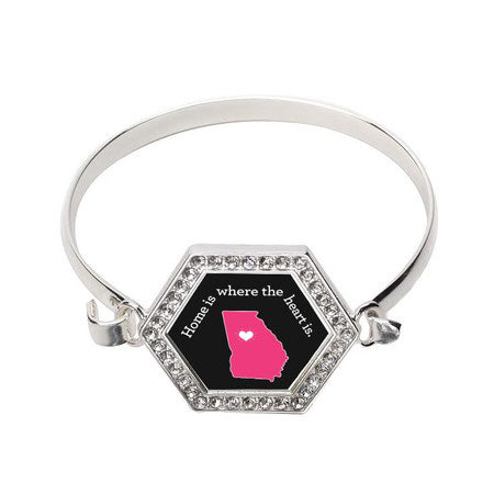 Silver Georgia State Heart Hexagon Charm Bangle Bracelet