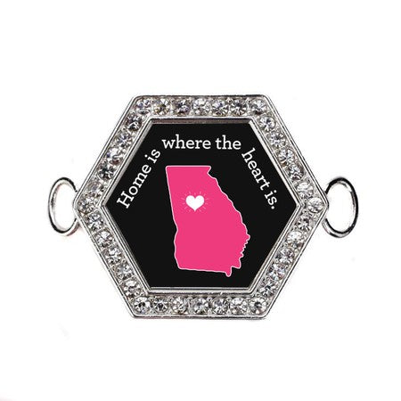 Silver Georgia State Heart Hexagon Charm Bangle Bracelet