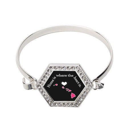 Silver Hawaii State Heart Hexagon Charm Bangle Bracelet