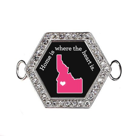 Silver Idaho State Heart Hexagon Charm Bangle Bracelet