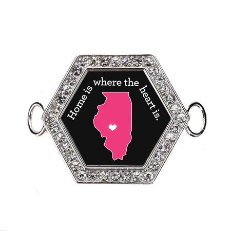 Silver Illinois State Heart Hexagon Charm Bangle Bracelet