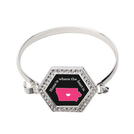 Silver Iowa State Heart Hexagon Charm Bangle Bracelet