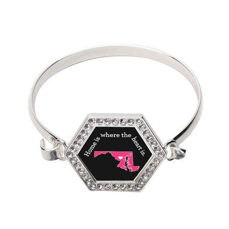 Silver Maryland State Heart Hexagon Charm Bangle Bracelet