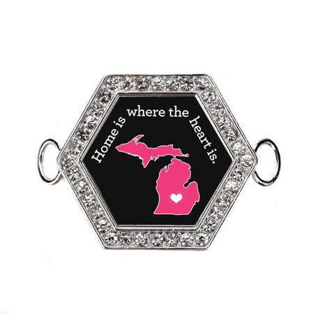 Silver Michigan State Heart Hexagon Charm Bangle Bracelet