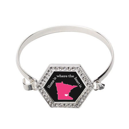 Silver Minnesota State Heart Hexagon Charm Bangle Bracelet