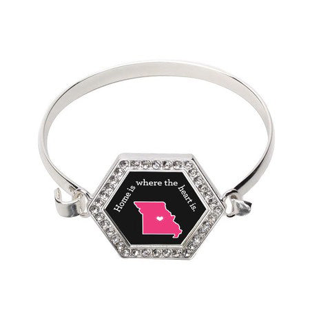 Silver Missouri State Heart Hexagon Charm Bangle Bracelet